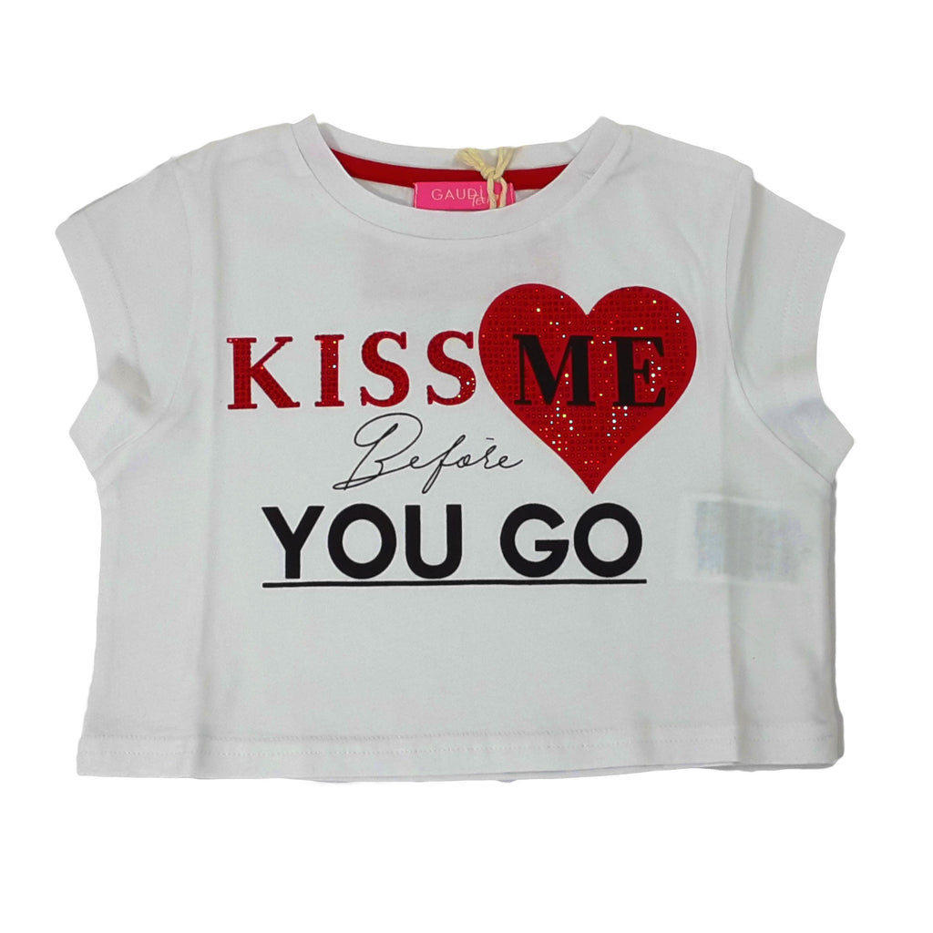 T-SHIRT bambina con strass e stampa KISS ME con cuore