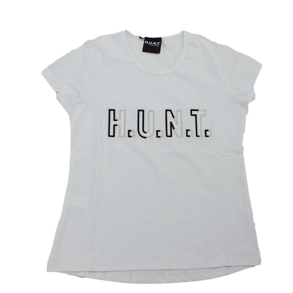 T-SHIRT bambina in cotone con ricamo H.U.N.T a contrasto