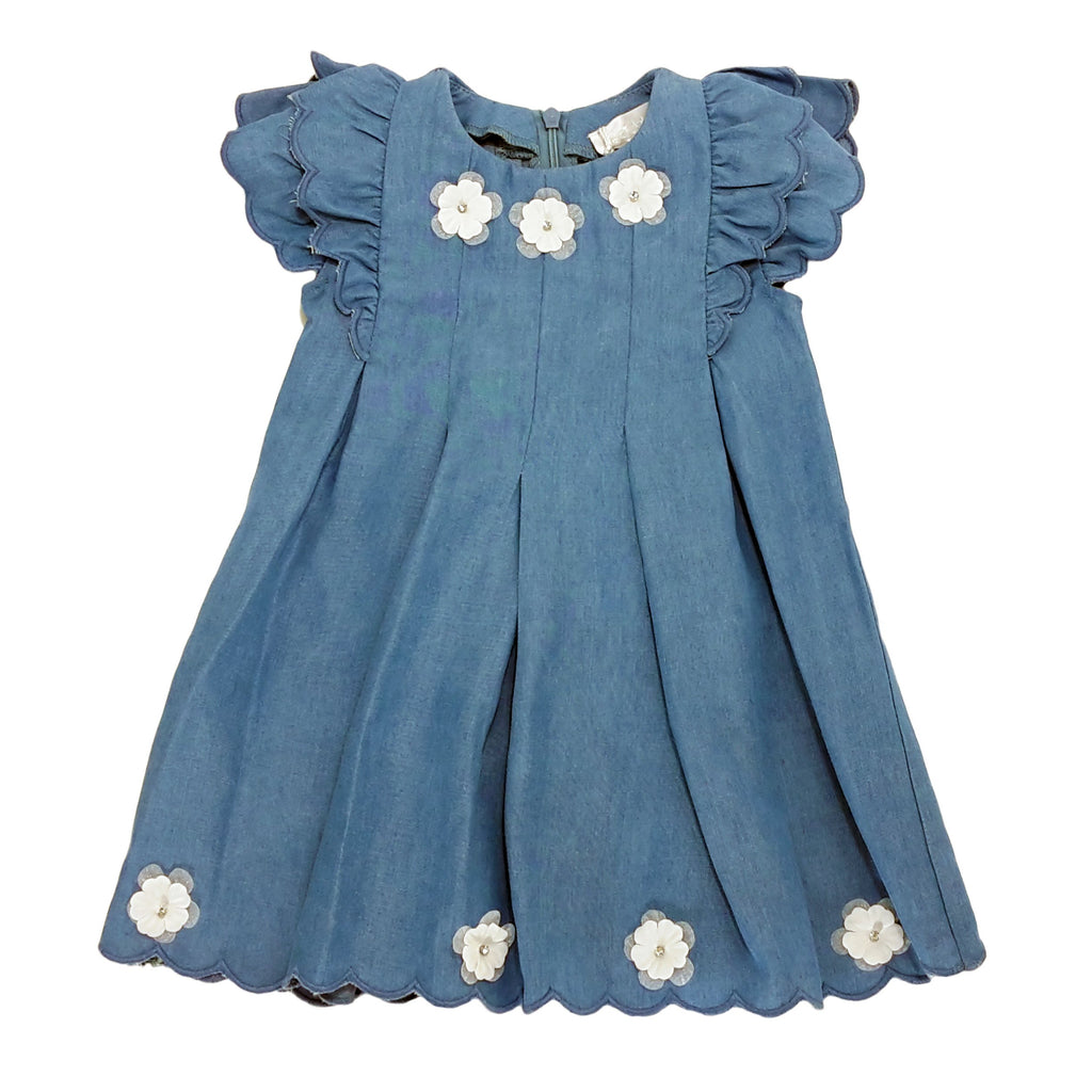 VESTITO BAMBINA Byblos effetto jeans con fiori applicati sul