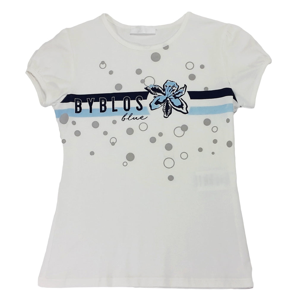 T-SHIRT bambina in cotone fasciata con fiore e scritta byblos