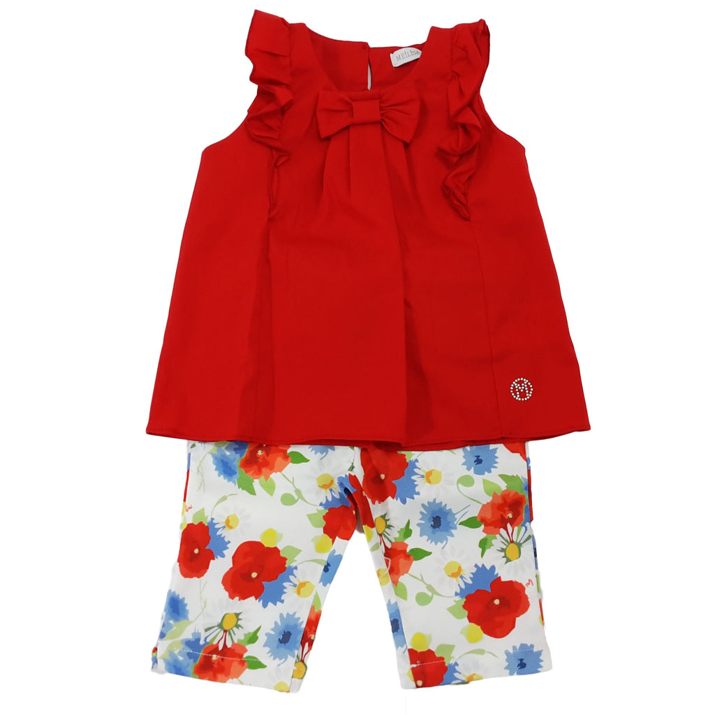 COMPLETO bambina con maglia rossa con rouge e pantalone floreale