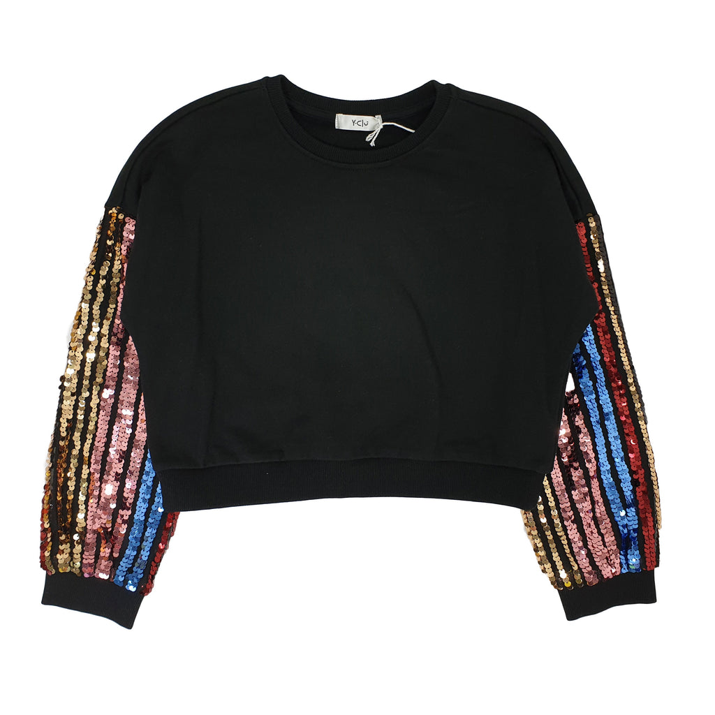 FELPA BAMBINA CON PAILLETTES SU MANICHE MULTICOLORE