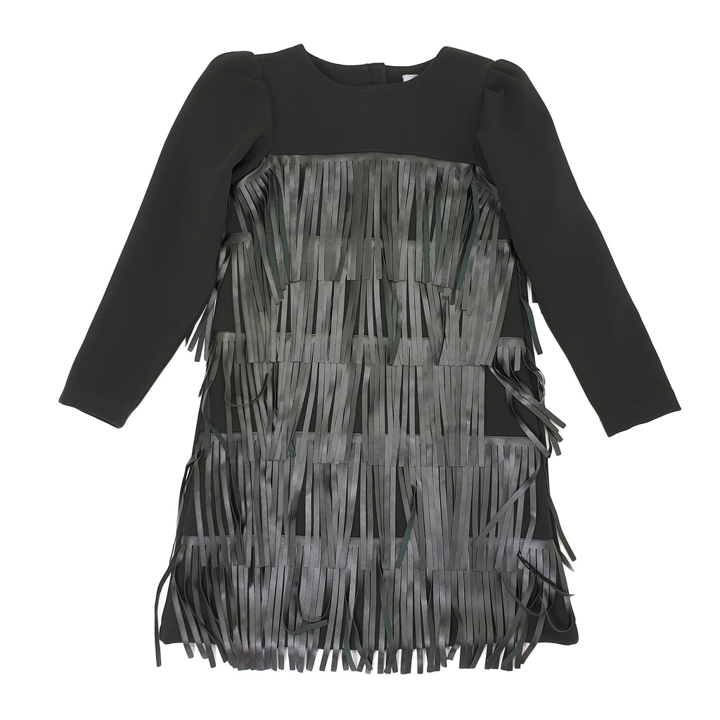 Vestito bambina Naìda con frange di pelle applicate