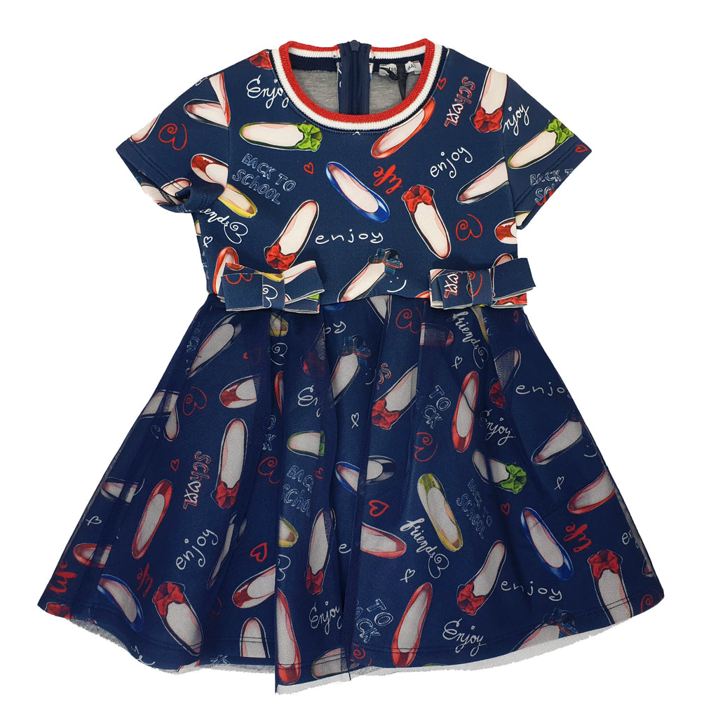 Vestito bambina in neoprene con fantasia scarpe