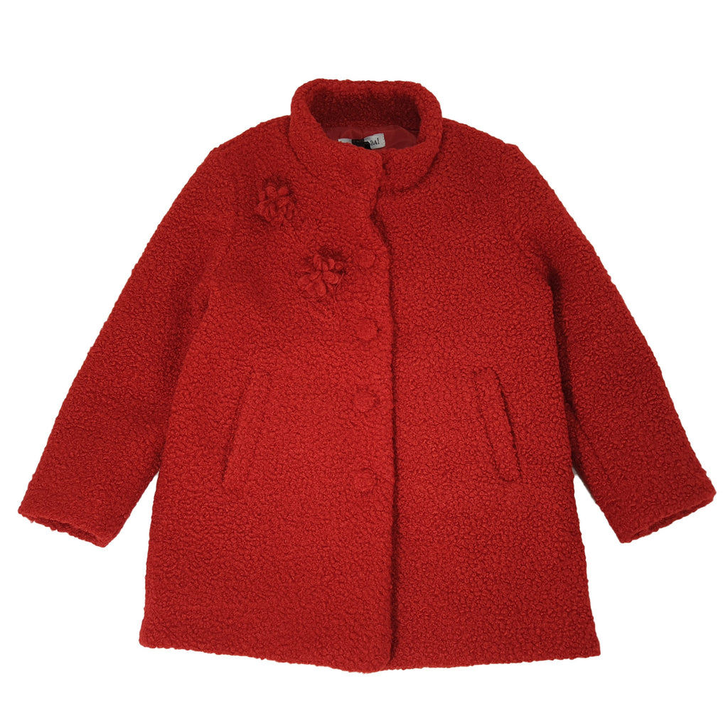 Cappotto bambina in panno creppato con fiori applicati