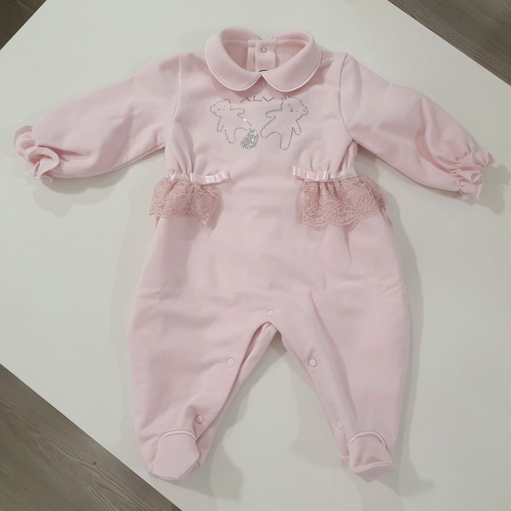 Tutina neonata in felpa impreziosita da piccoli strass con orsetti