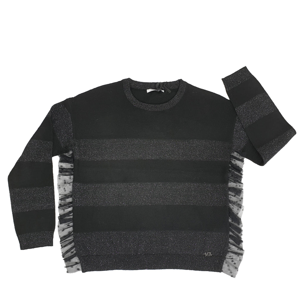 Pullover bambina fasciato con rouge a pois applicato su bordi