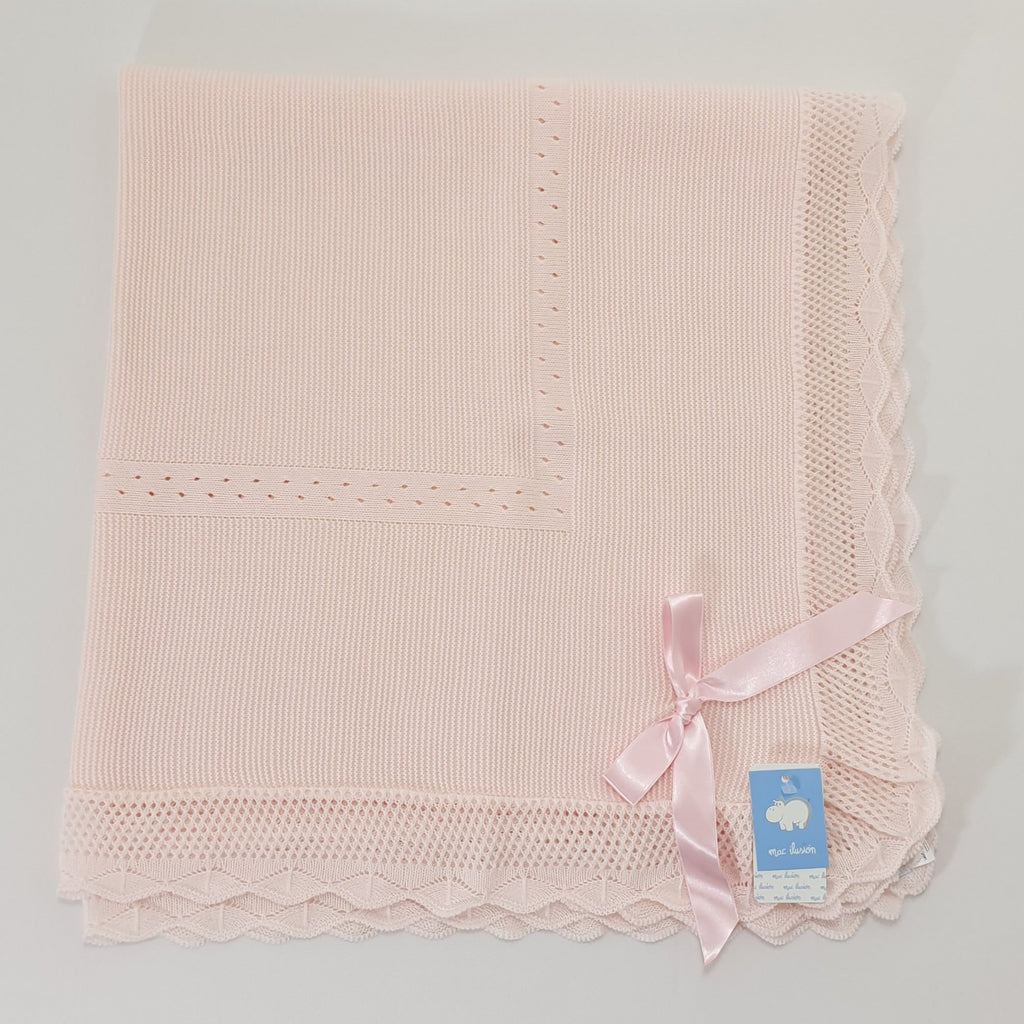 COPERTINA NEONATA rosa con lavorazione fiocco applicato