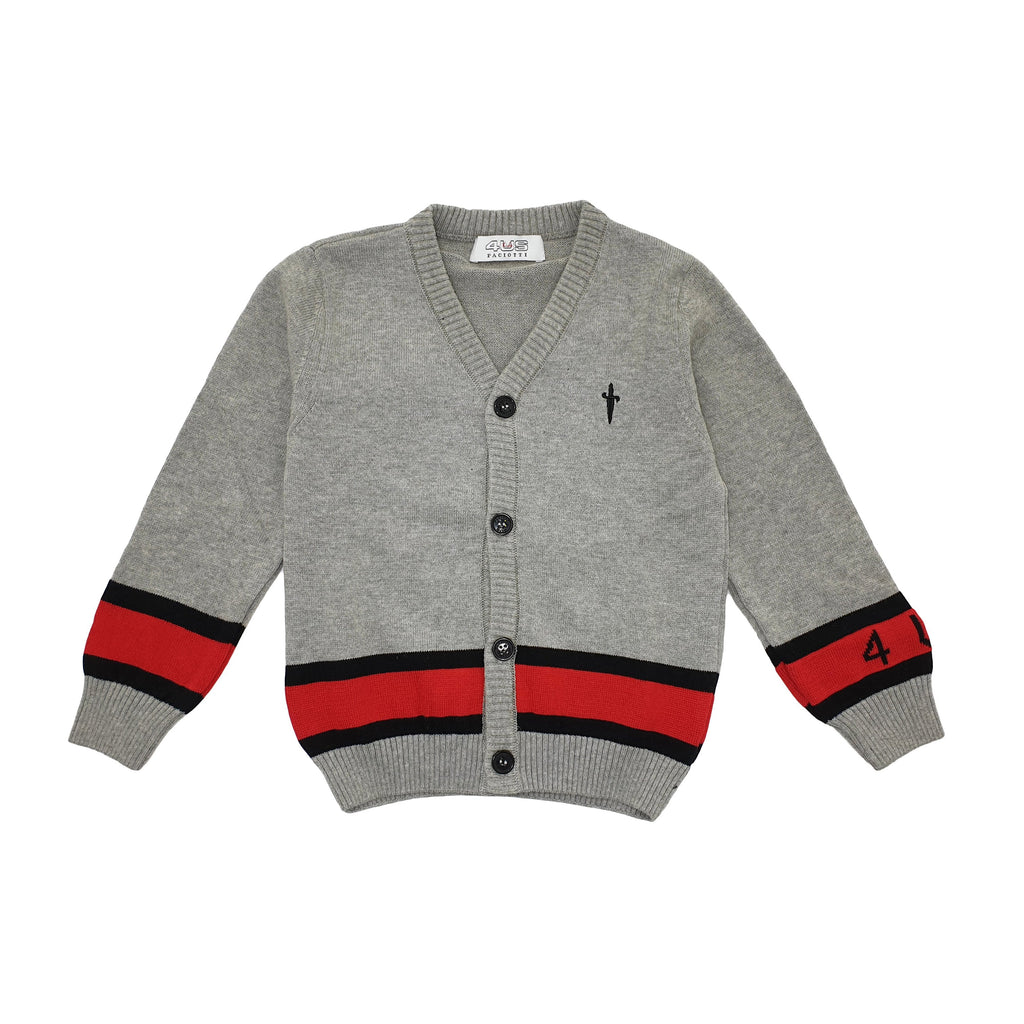 Cardigan bambino fasciato con logo applicato