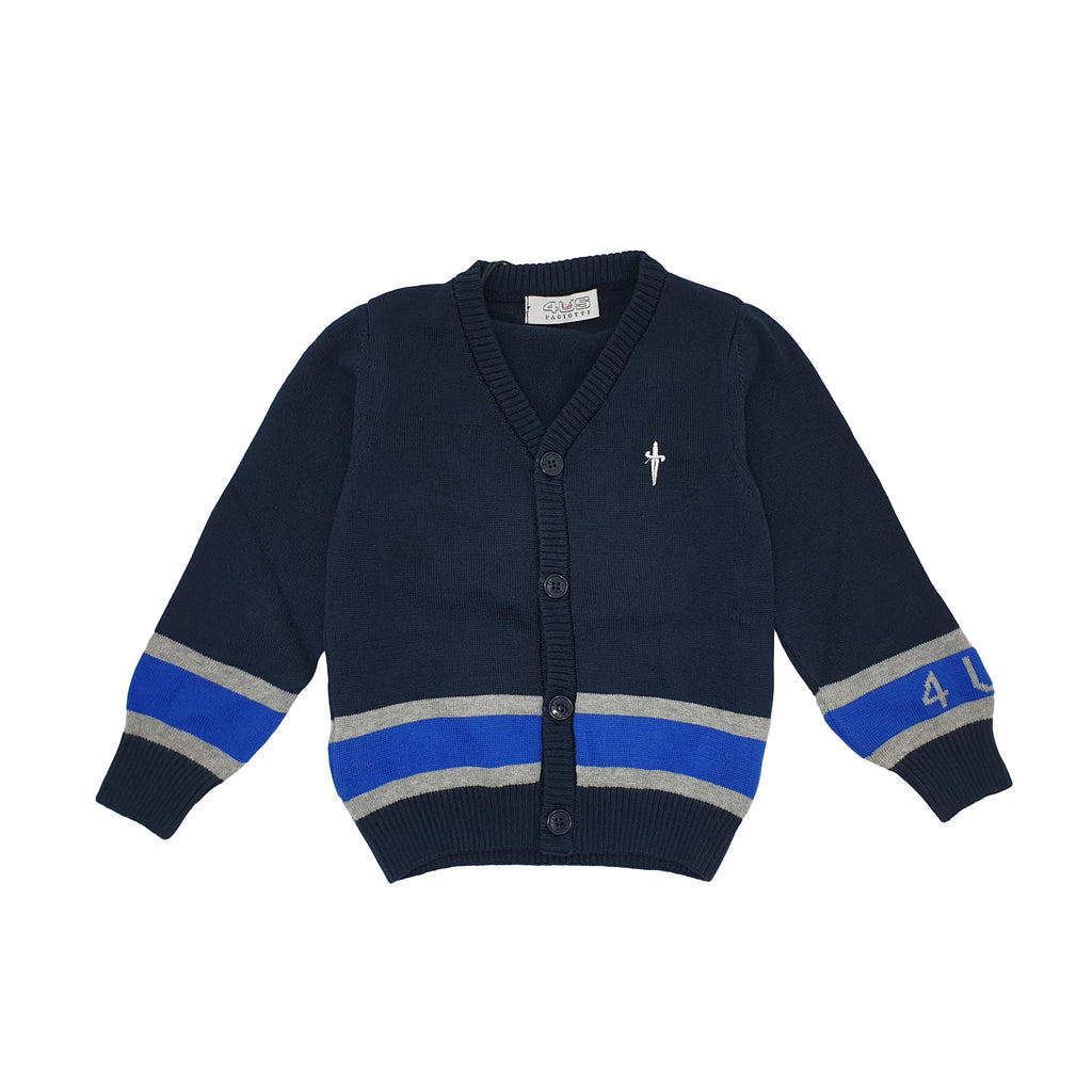 Cardigan bambino fasciato con logo applicato