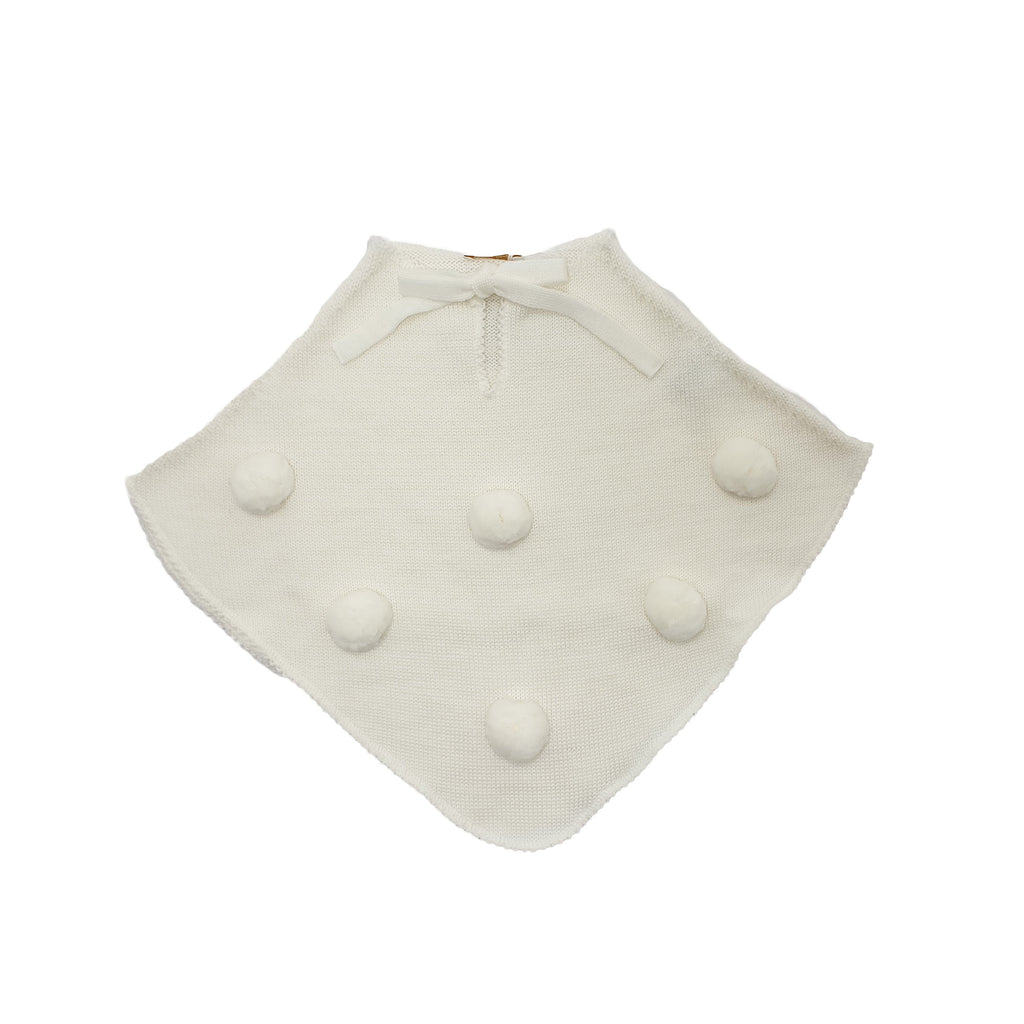 Poncho neonata 100% lana con pon pon
