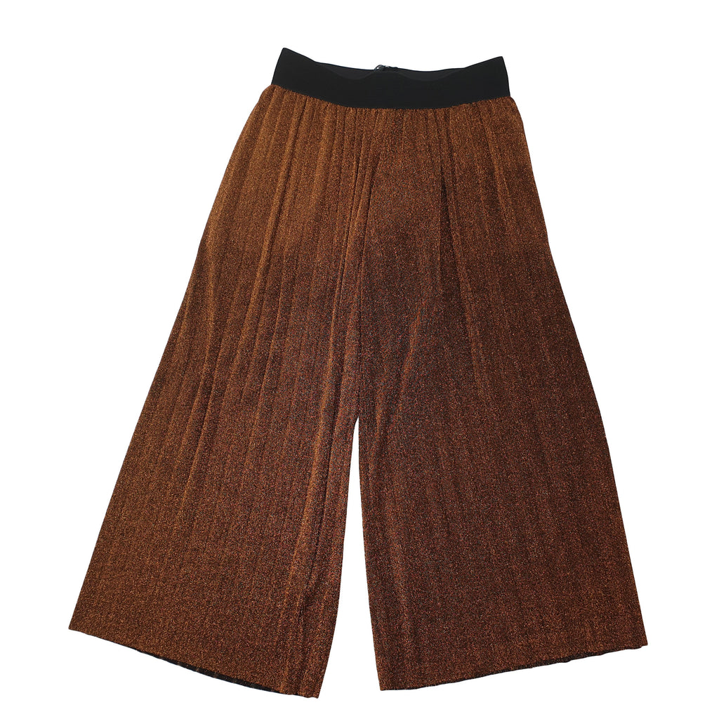 Pantalone bambina effetto gonna rame laminata
