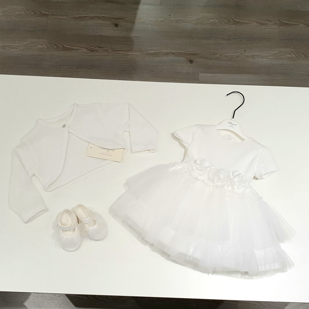 VESTITO BATTESIMO bianco completo di coprispalle e scarpe coordinate