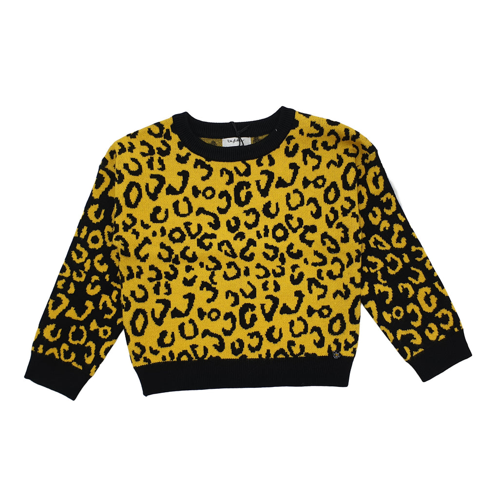 Pullover bambina maculato fantasia giallo nero