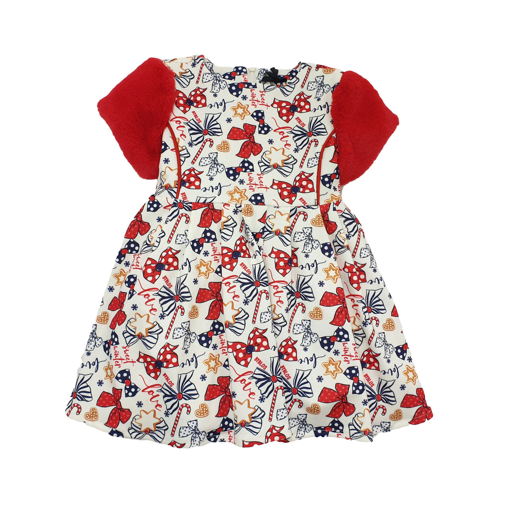 Vestito bambina con stampa fiocchi e maniche morbide