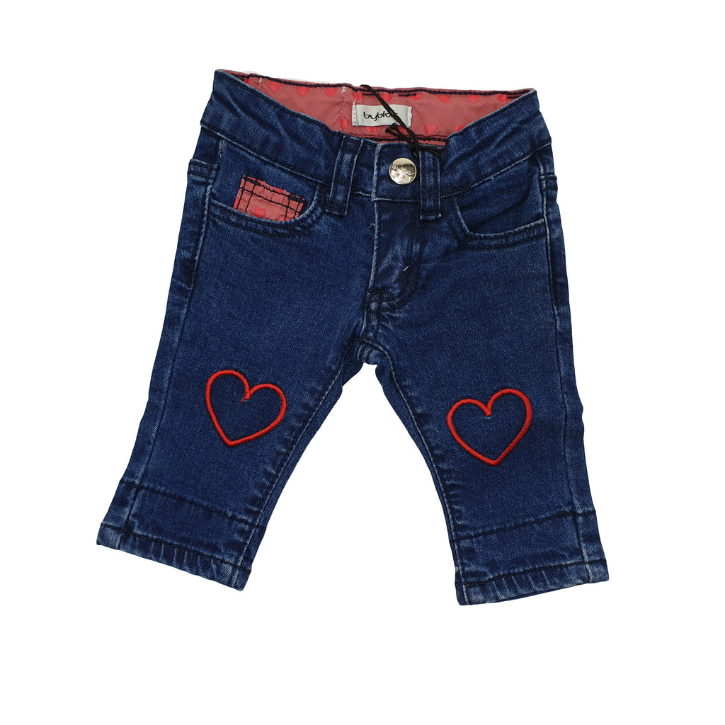 Jeans bambina con cuori ricamati