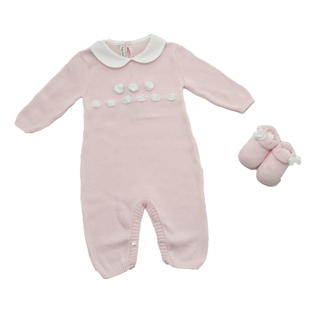 Tutina neonata 100% cotone con babbucce tema ROSE APPLICATE