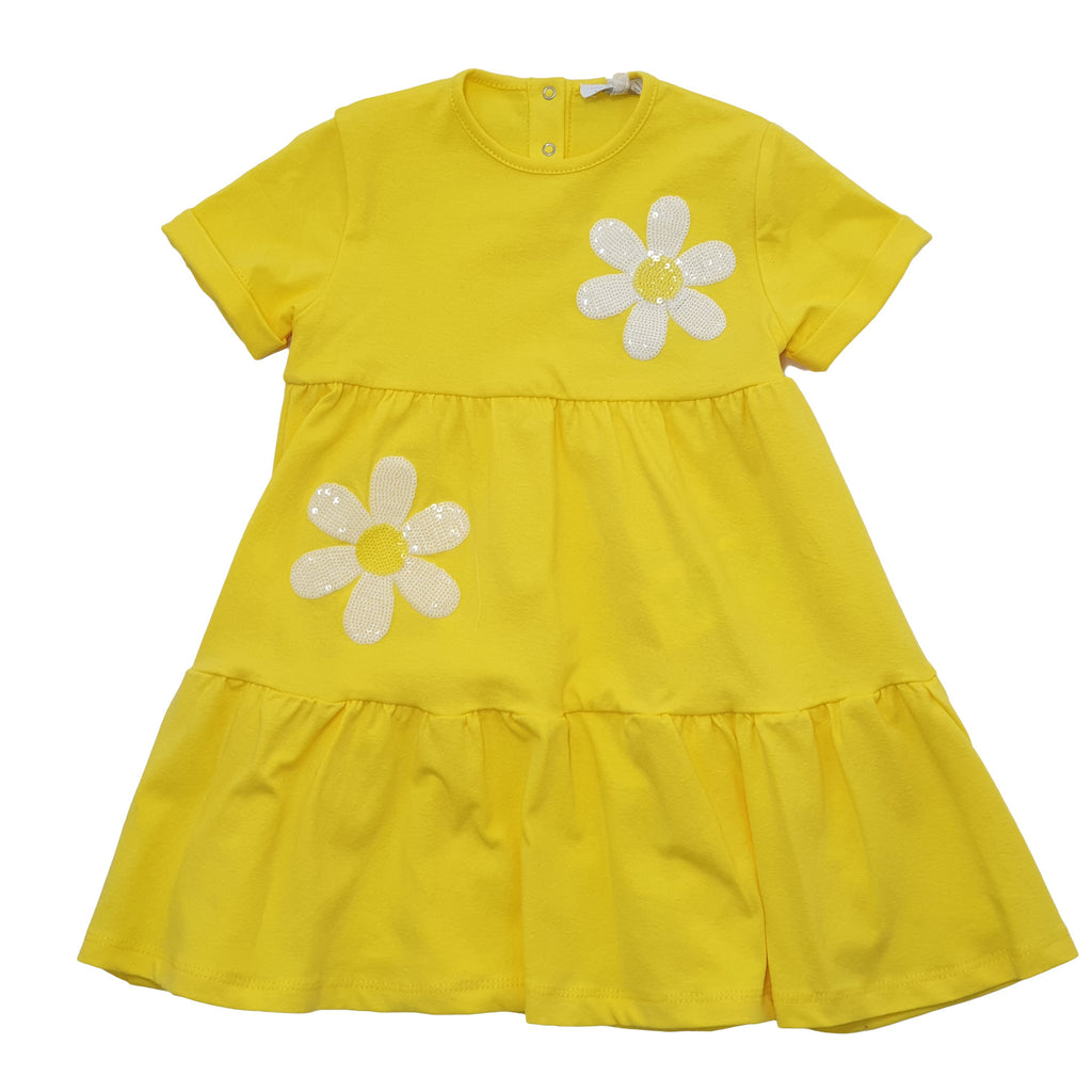 Vestito bambina giallo con margherite di paillettes applicate