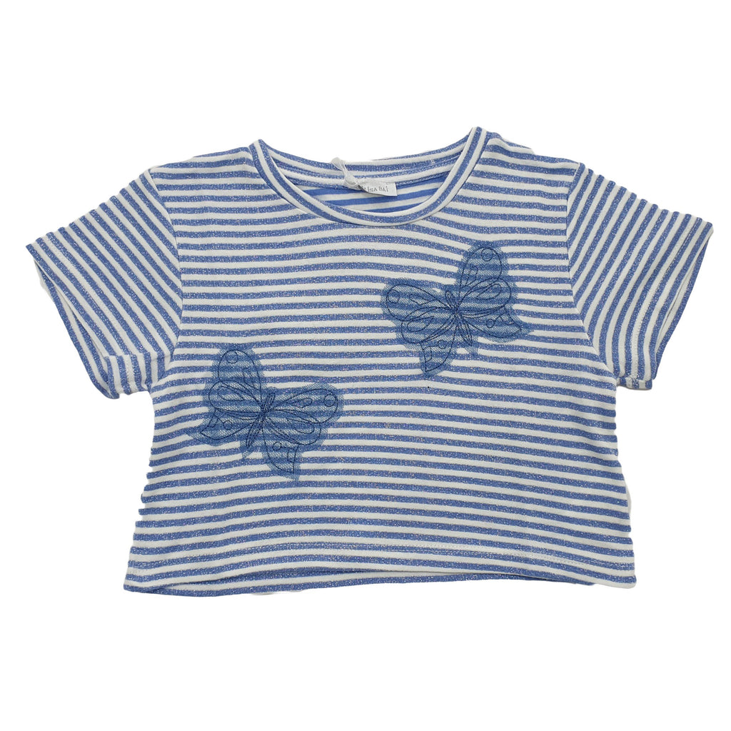 Maglia bambina fasciata effetto glitter con farfalle applicate