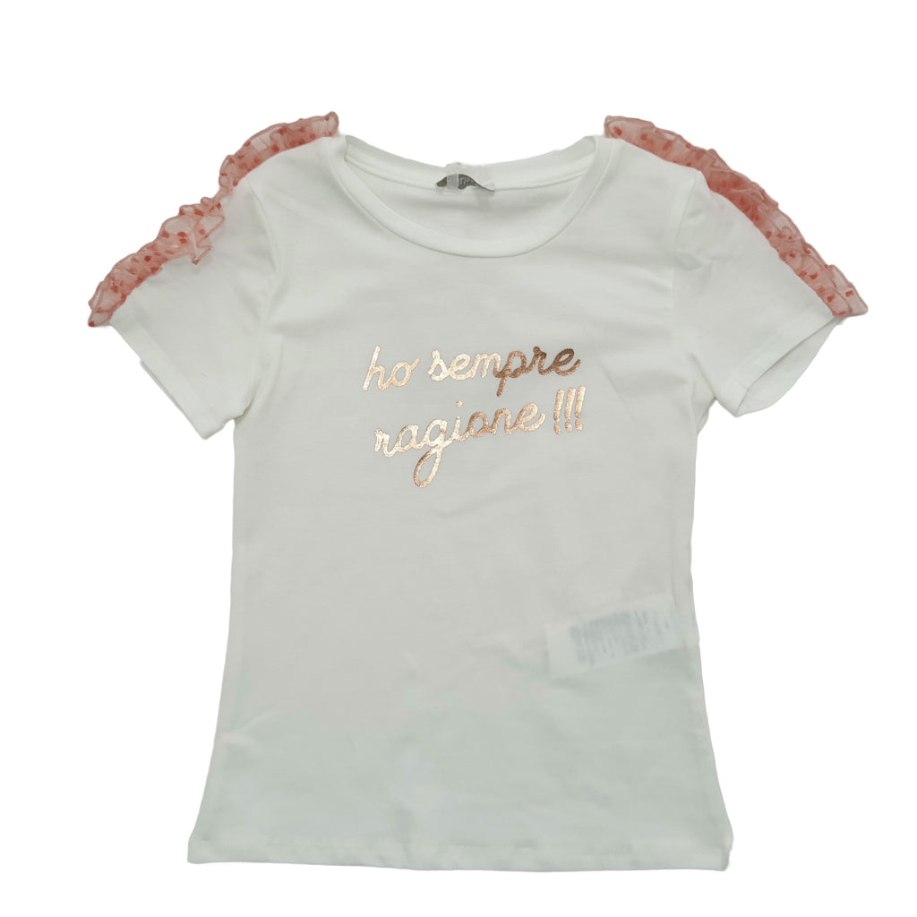 T-SHIRT bambina con stampa e ROUGE applicata su maniche