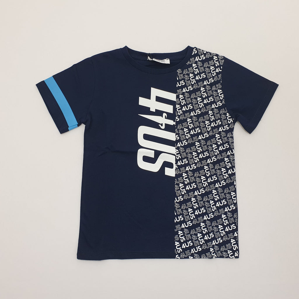 T-shirt bambino blu con stampa 4US a contrasto sul davanti