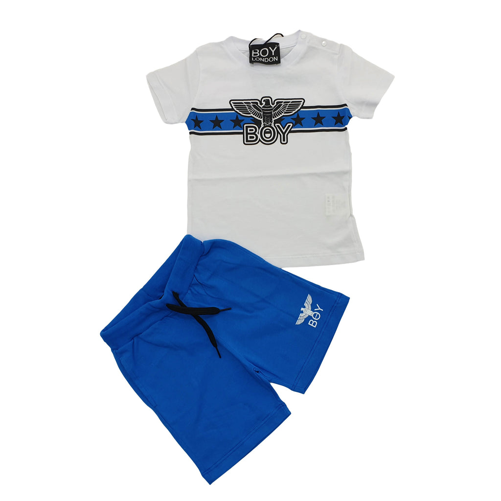 Completo bambino Boy London maglia bianca con bermuda azzurra