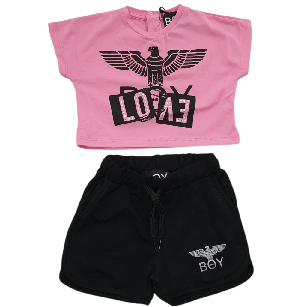 Completo bambina Boy London maglia fluo e bermuda coordinata