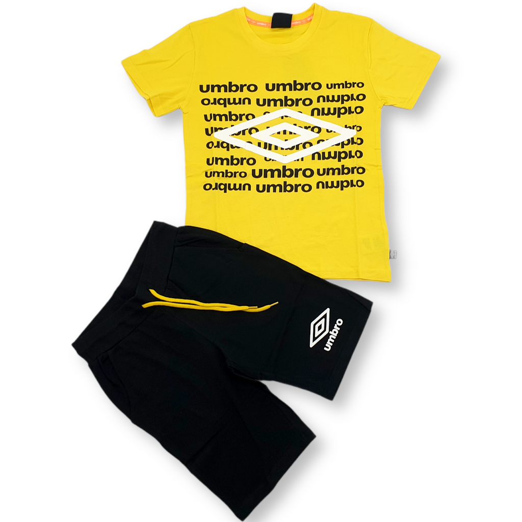 Completo bambino t-shirt gialla con bermuda coordinata