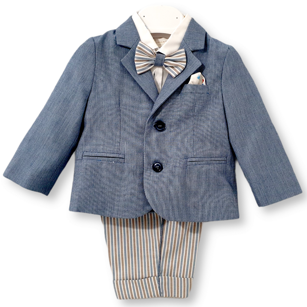 Completo battesimo bambino con giacca effetto jeans