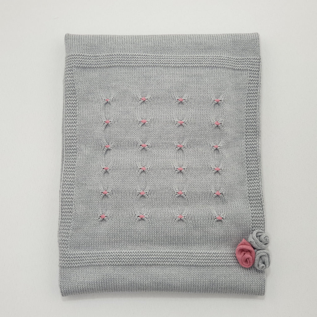 Copertina neonata 100% Lana con rose applicate