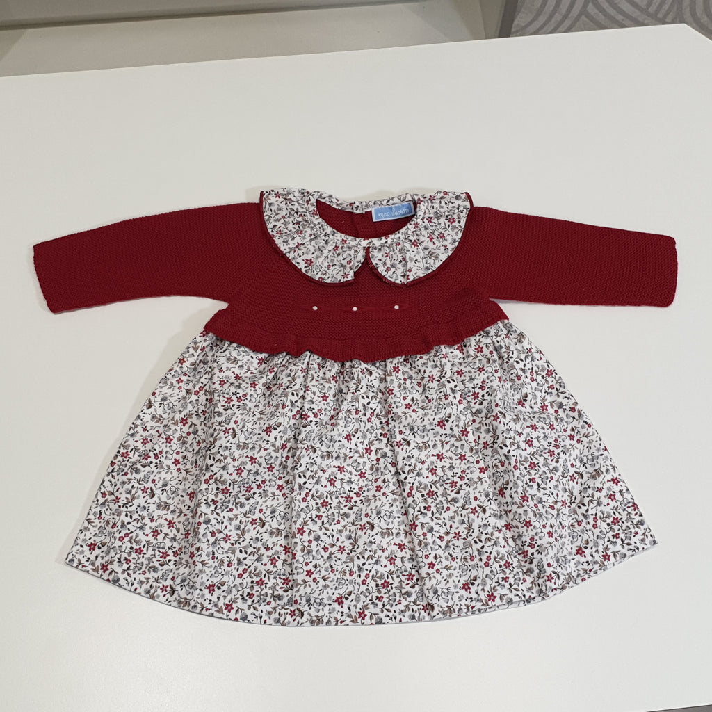 VESTITO BAMBINA CON MICRO STAMPA FIORI CON MANICHE ROSSE