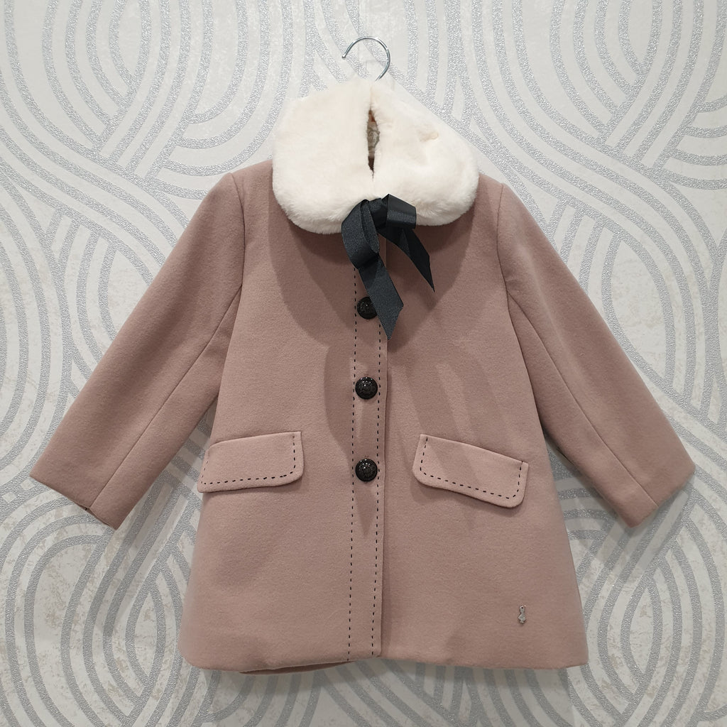 Cappottino bambina in panno con collo applicato panna