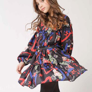 Vestito bambina fantasia floreale con colori vivaci