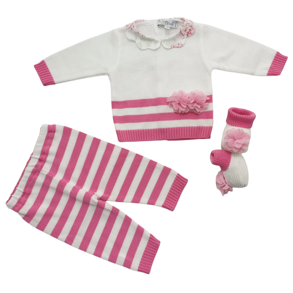 Completo neonata 100% cotone fasciata con rose applicate