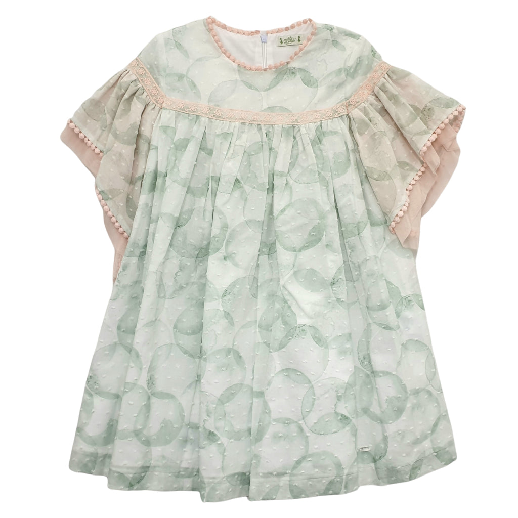 Vestito bambina verde acqua con stampa pois tono su tono