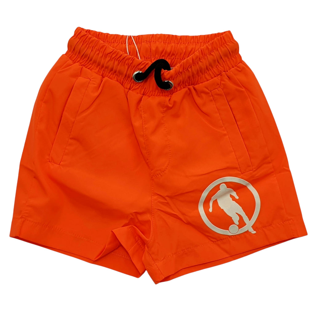 Costume bambino arancio con logo calciatore a contrasto