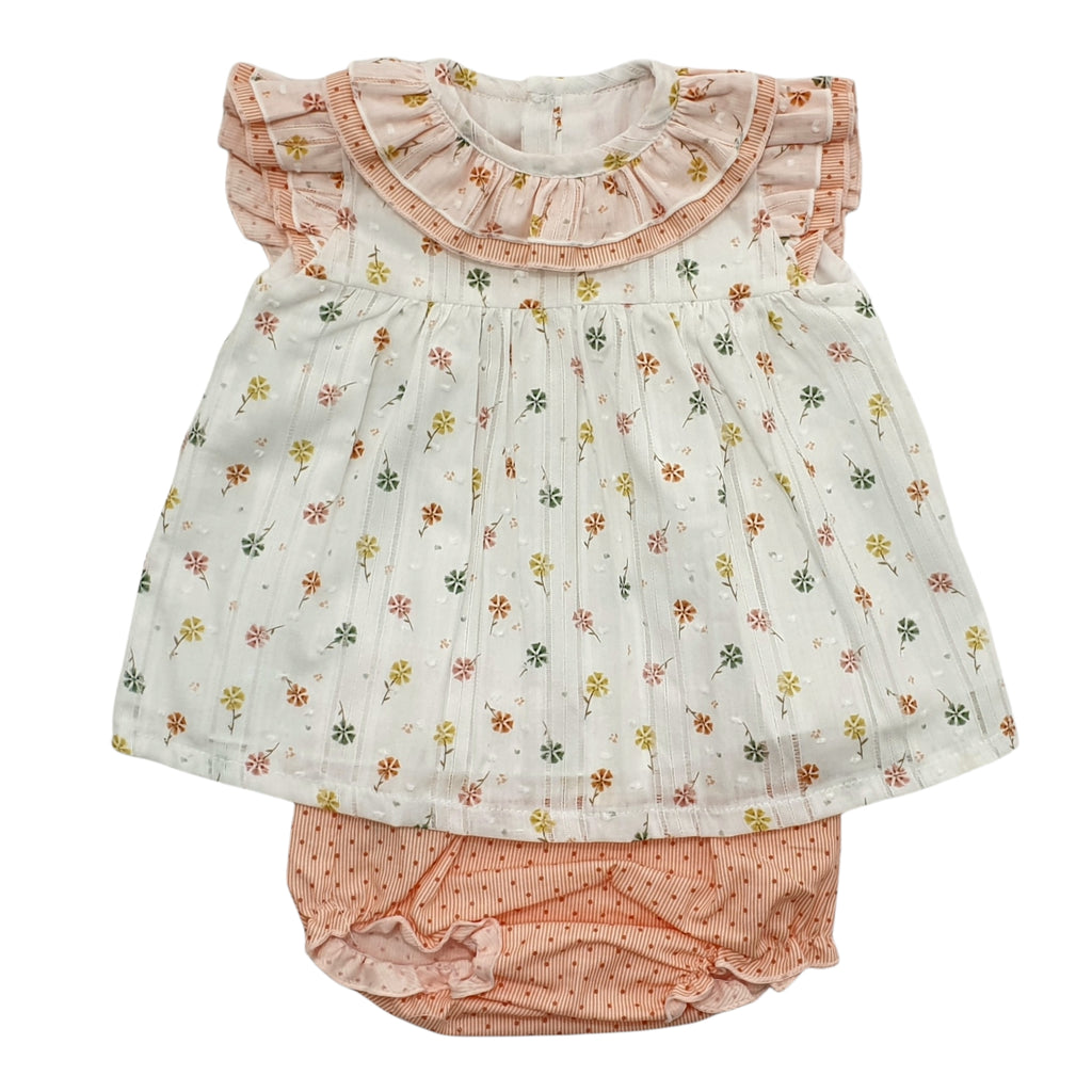 Vestito fiorato con mutanda a pois arancio