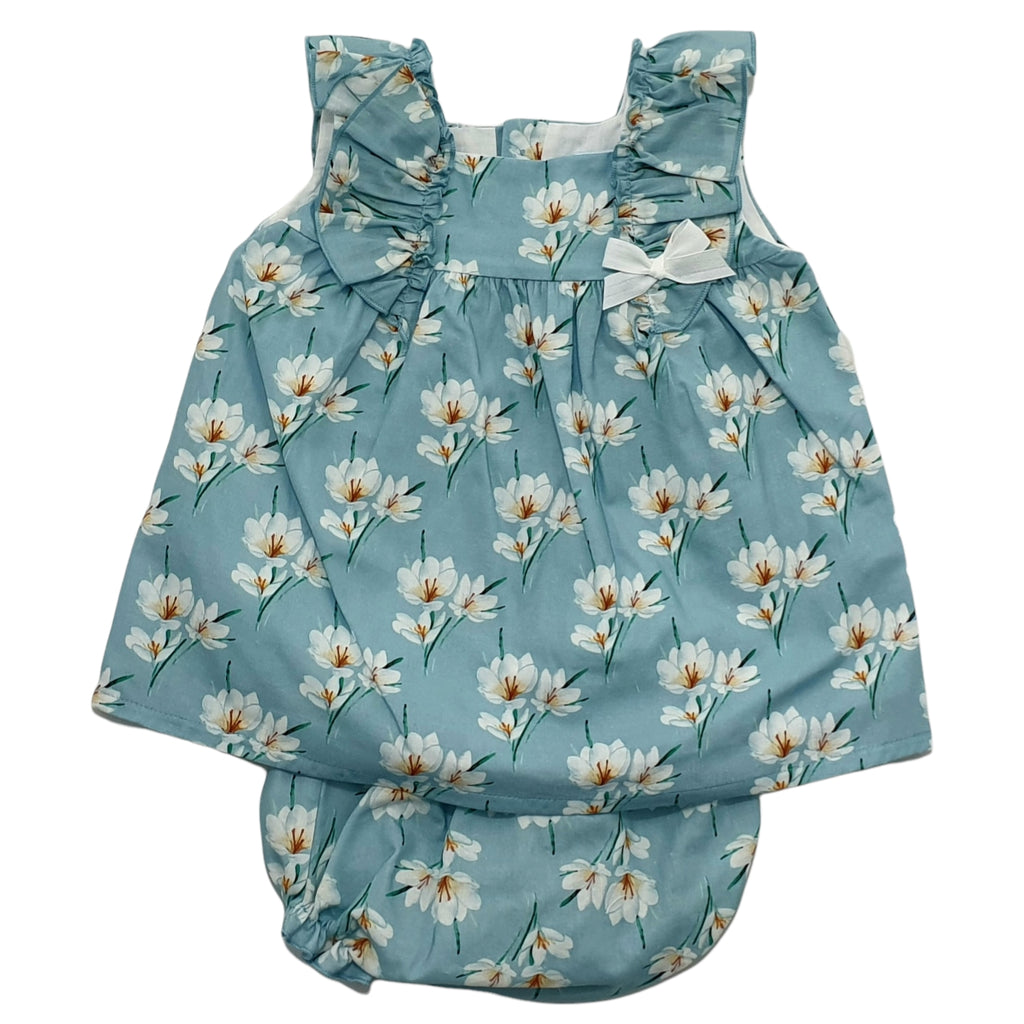 Vestito bambina fiorato su fantasia azzurra