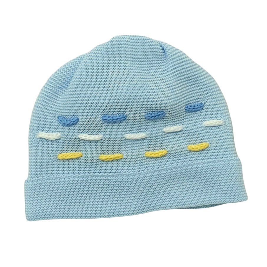 Cappello neonato 100% cotone cielo con laccetti colorati