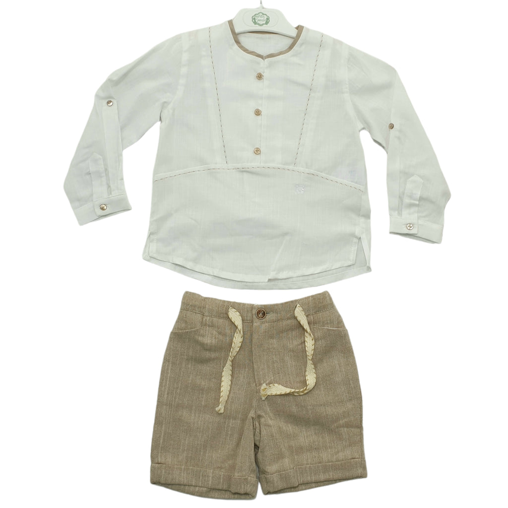 Completo bambino camicia bianca lino con bermuda coordinata