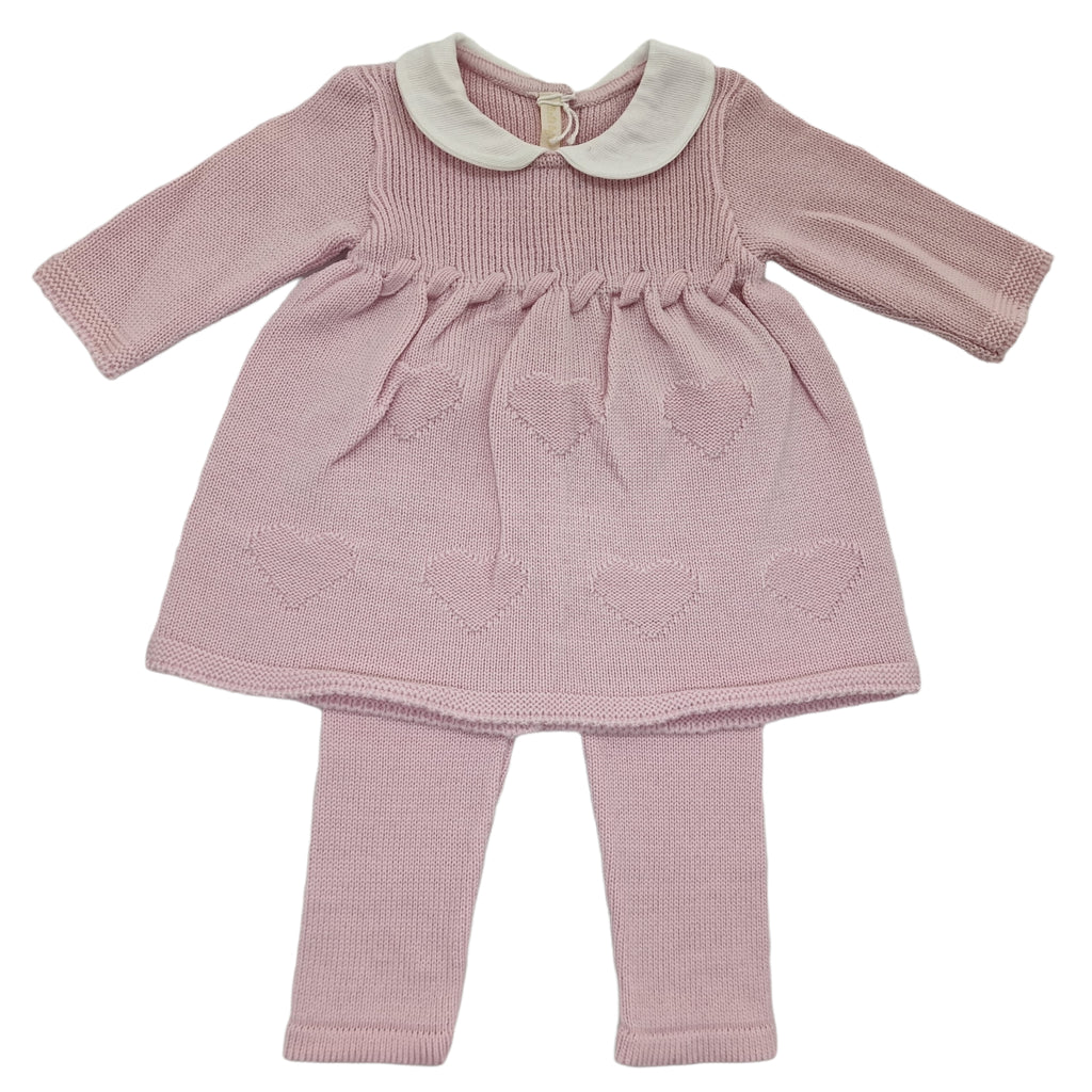 Completo neonata 100% lana con cuori a links