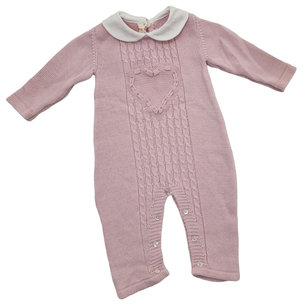 Tutina neonata 100% lana con trecce e cuori sul davanti