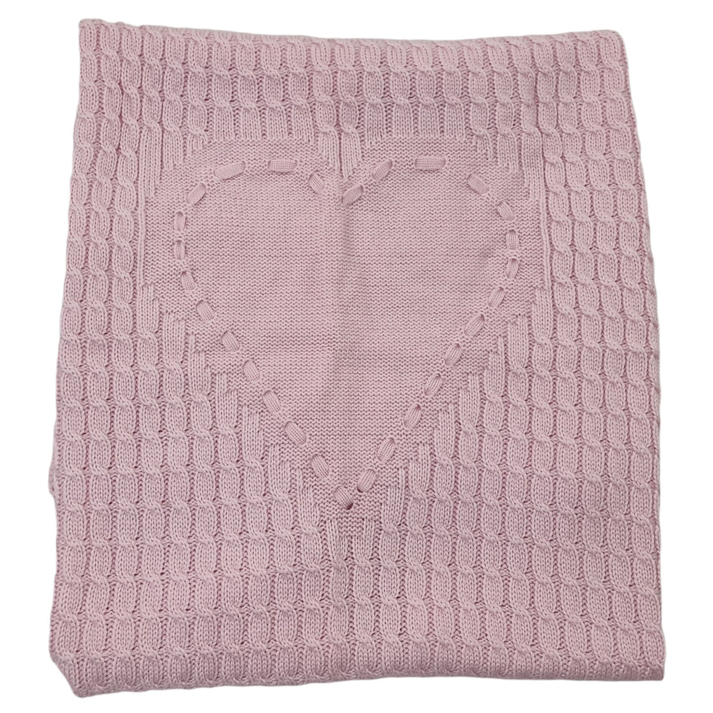 Copertina neonata 100% lana con trecce e cuore centrale