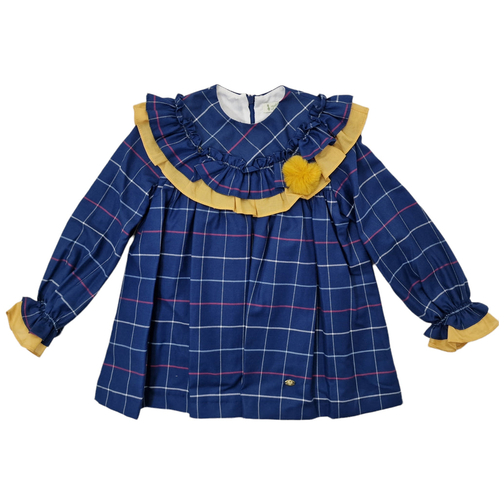 Vestito bambina bluet scozzese con pon pon applicato