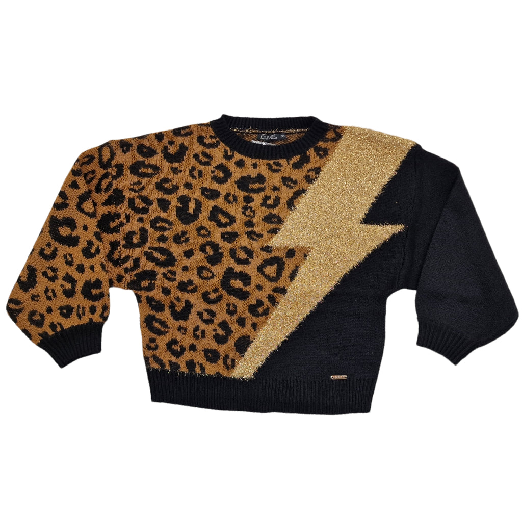 Pullover bambina maculato fantasia oro