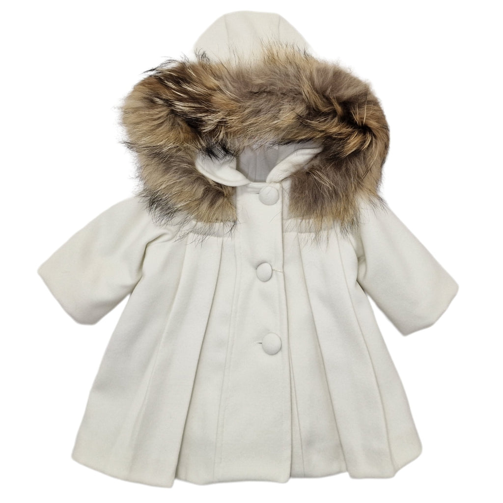 Cappotto bambina in panno con cappuccio con pelliccia