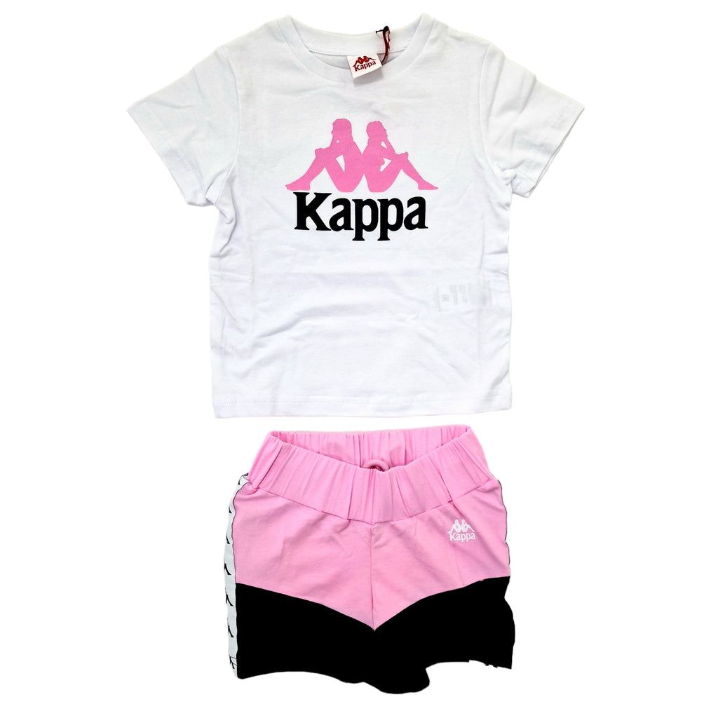 Completo bambina con short rosa e t-shirt coordinata Kappa
