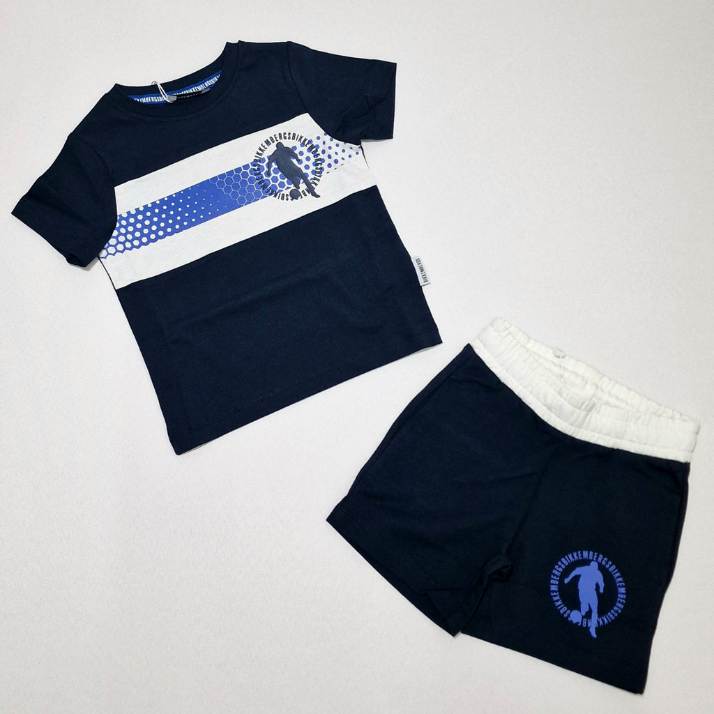 Completo bambino corto blu con logo azzurro