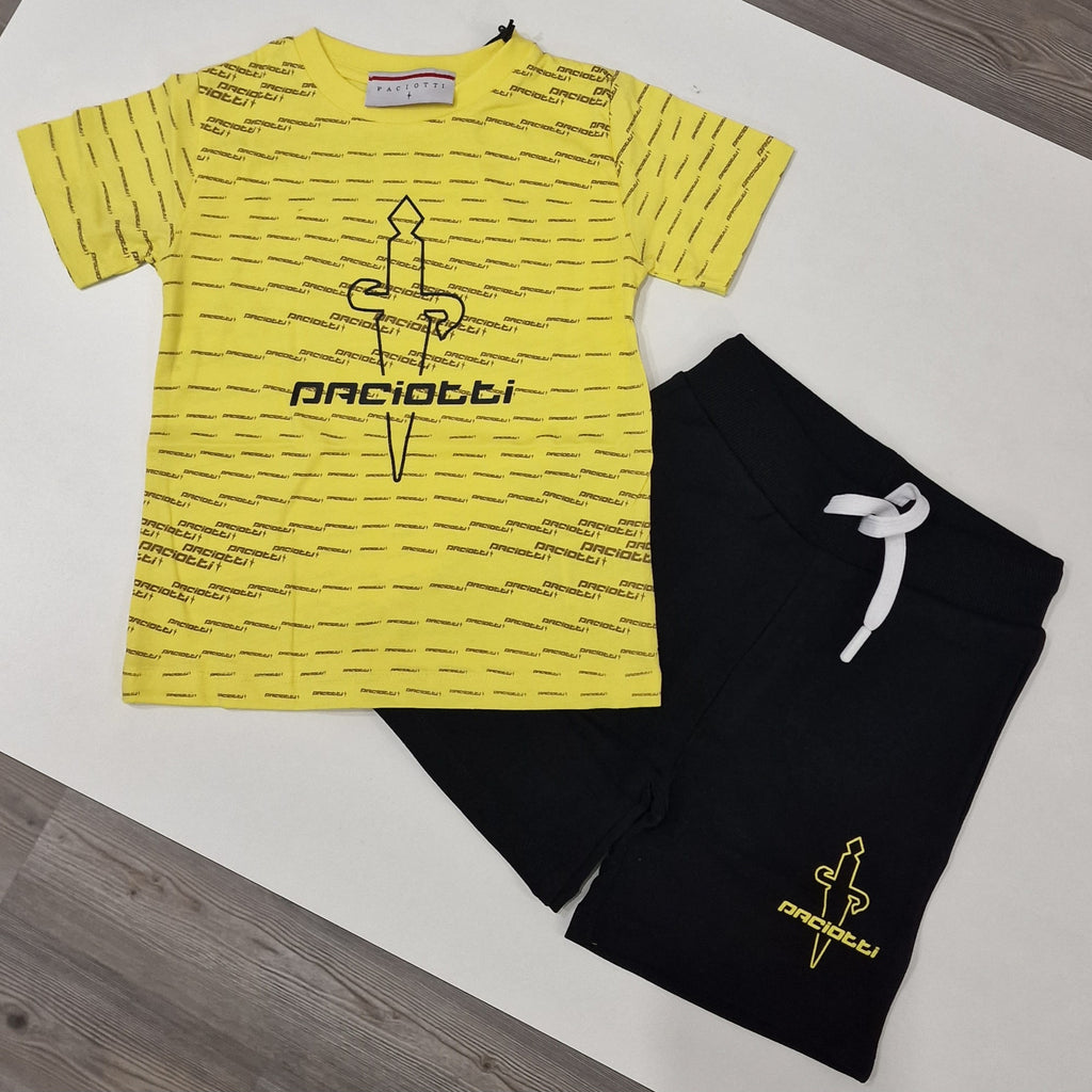 Completo bambino multi logo giallo con bermuda coordinata