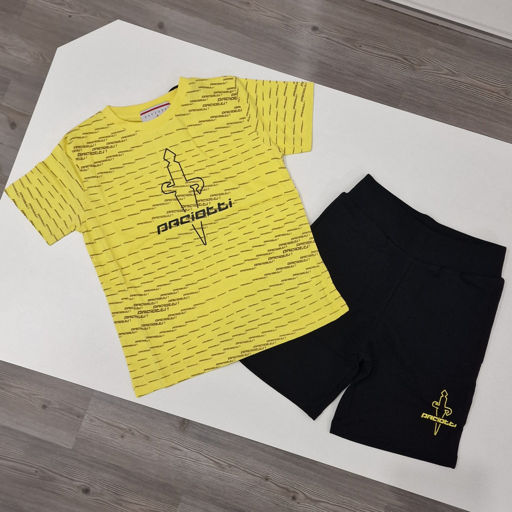 Completo bambino multi logo stampato giallo junior